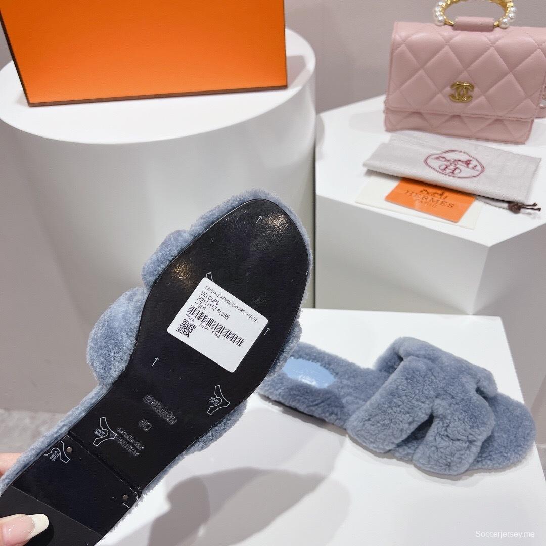 H Teddy Wool H Slippers Flat Sole Winter Edition - LY00240