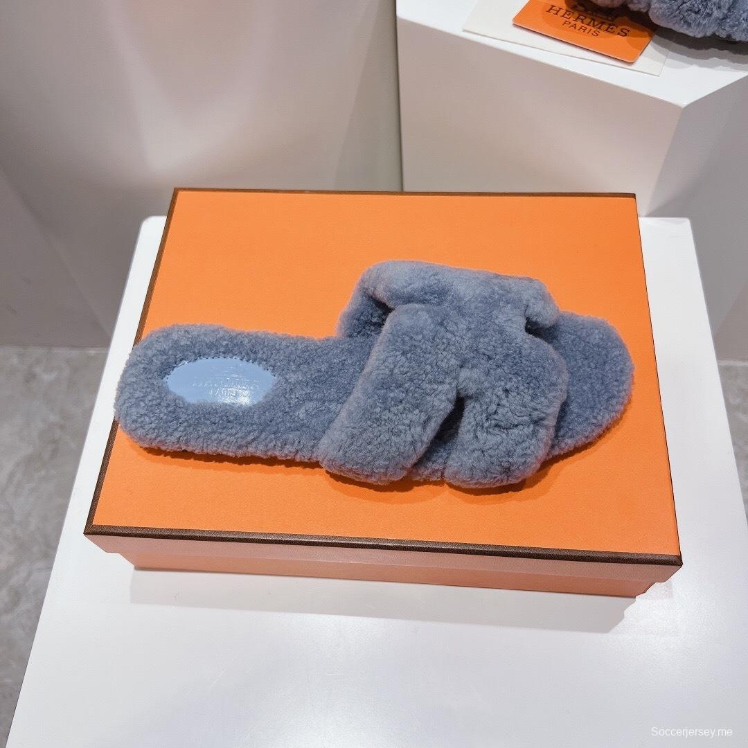 H Teddy Wool H Slippers Flat Sole Winter Edition - LY00240