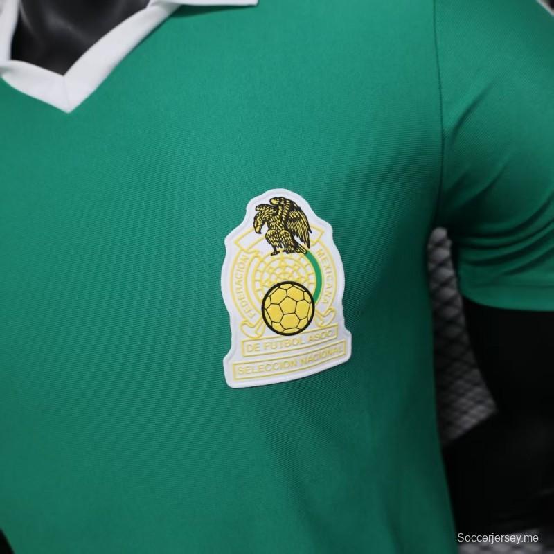 نسخة اللاعب 2026 قميص منتخب المكسيك 2026 ريترو أرض الوطن أخضر بياقة بيضاء