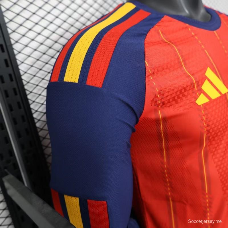 نسخة اللاعب 2026 قميص منتخب إسبانيا 2026 بأكمام طويلة أحمر بنقشة خطوط عمودية