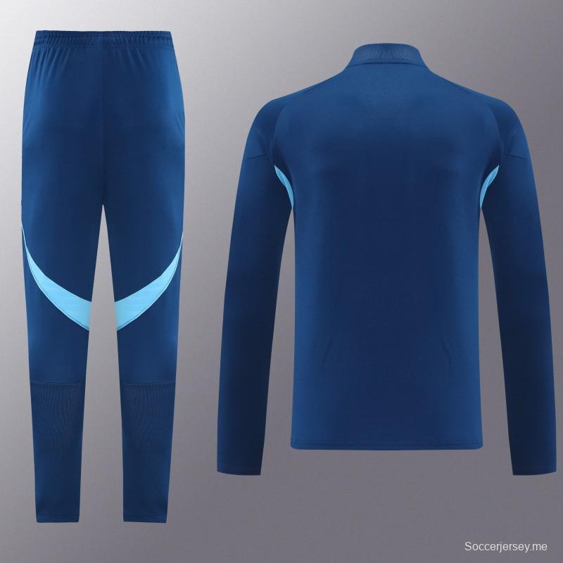 25/26 أديداس سترة رياضية بسحاب كامل أزرق كحلي + بنطلون طويل + سترة رياضية + بنطلون طويل