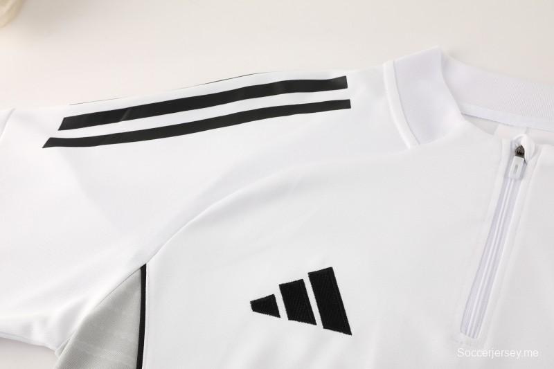 25/26 أديداس جاكيت رياضي أبيض بسحاب كامل + بنطلون طويل + جاكيت أديداس أبيض