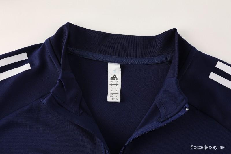 25/26 أديداس سترة رياضية بسحاب كامل أزرق كحلي + بنطلون طويل + سترة رياضية + بنطلون طويل