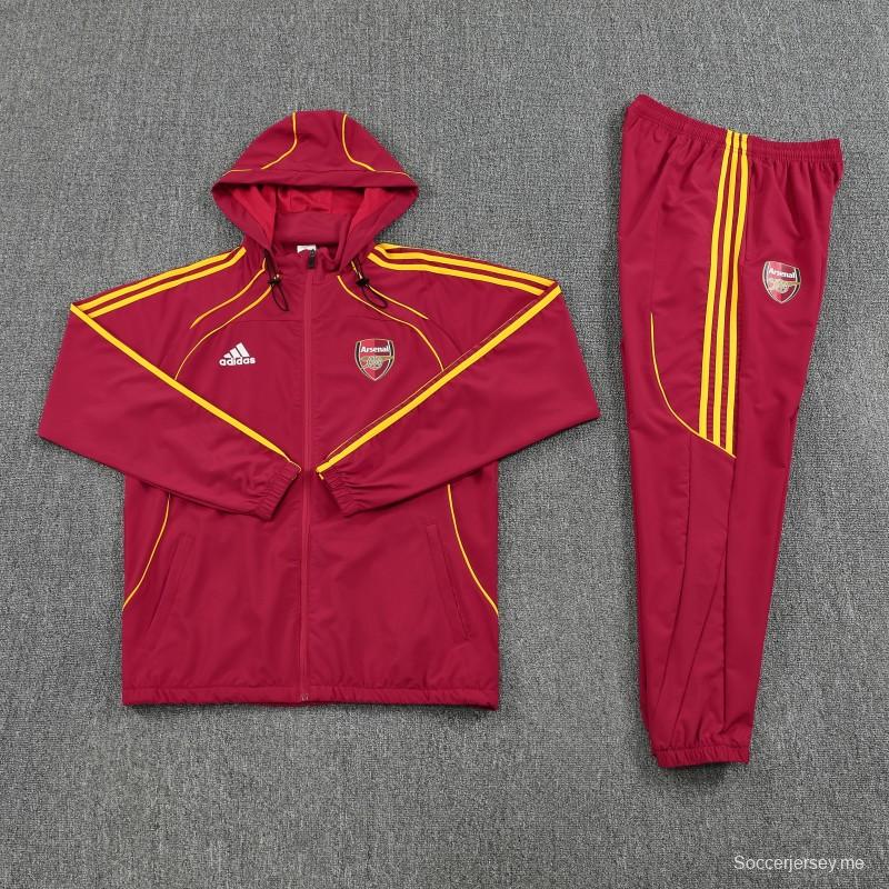 25/26 أرسنال سترة رياضية بسحاب كامل أحمر اللون من أرسنال + بنطلون طويل