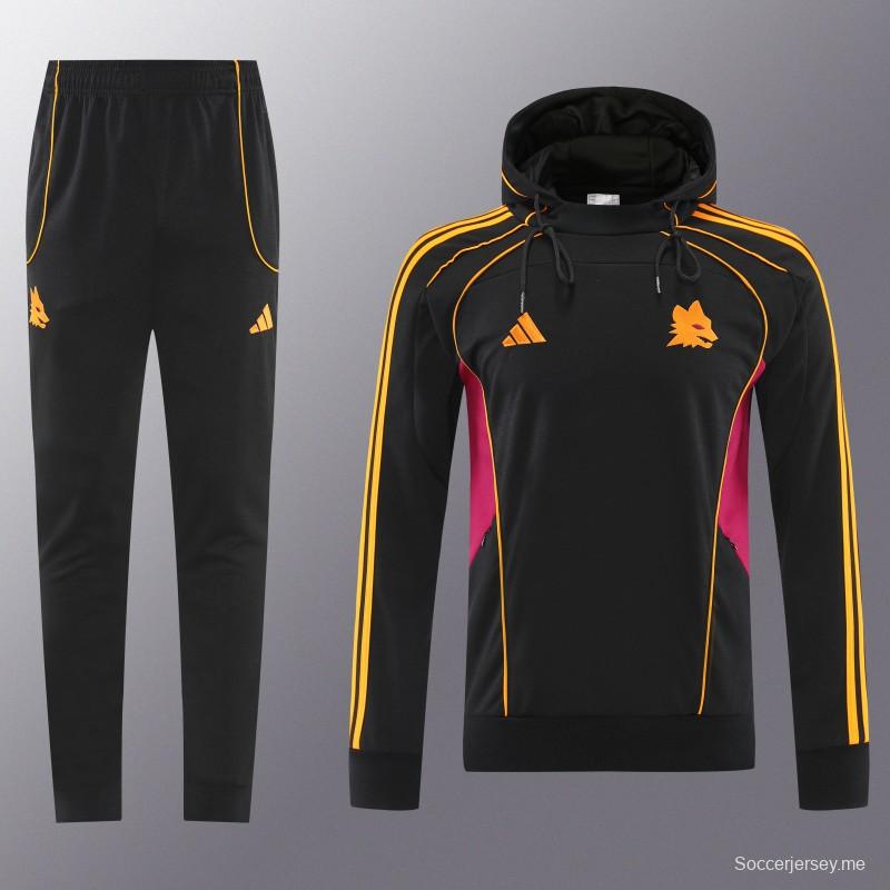 26/27 رومان: طقم رياضي أسود بغطاء للرأس وسحاب كامل + بنطال طويل