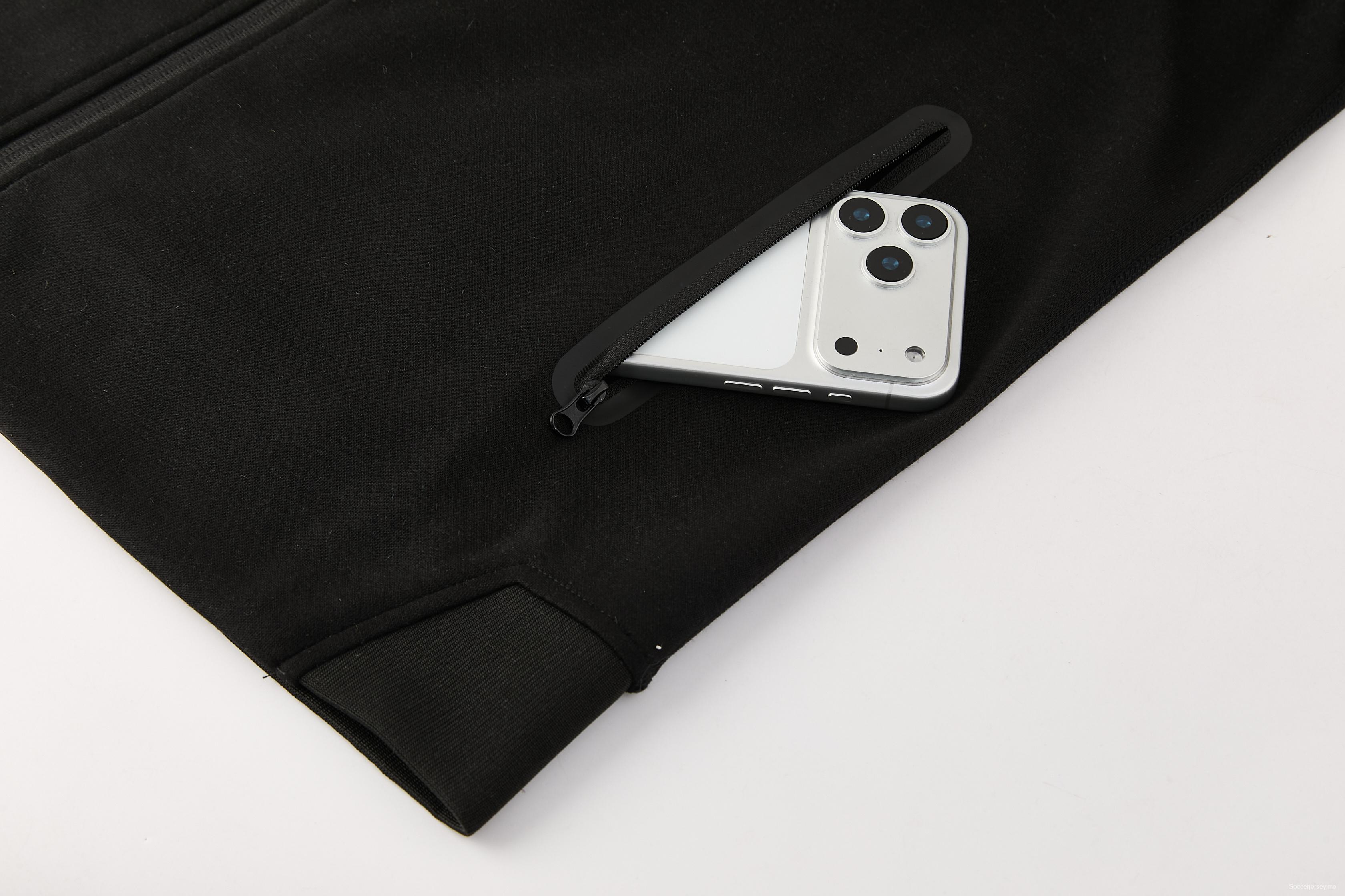 25/26 تشيلسي أسود كامل سحاب هوديي واقي من الرياح + بنطلون طويل