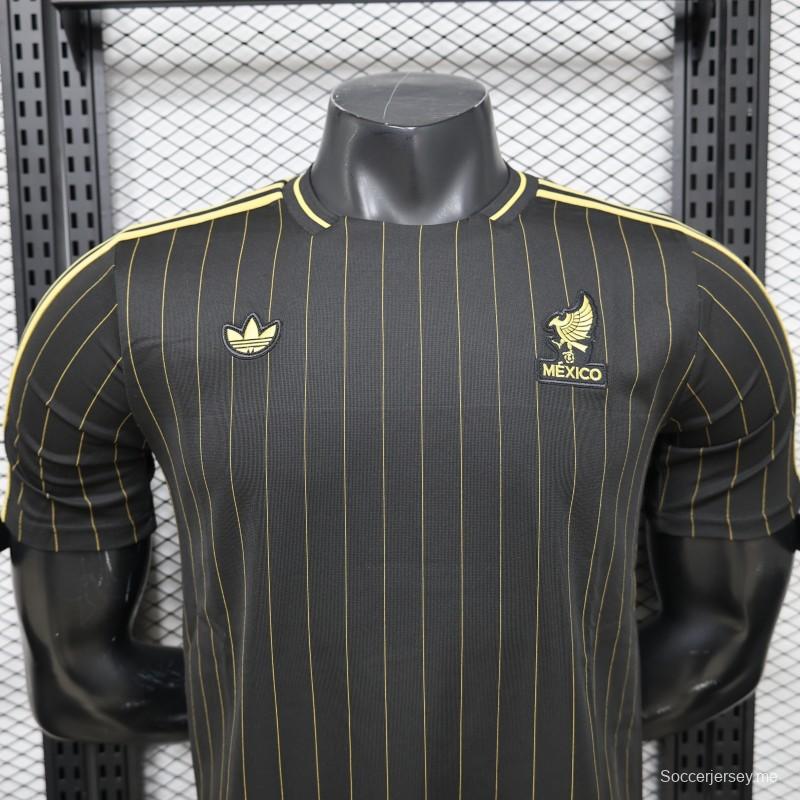 2026 نسخة اللاعب المكسيكي الأسود مع خطوط ذهبية قميص