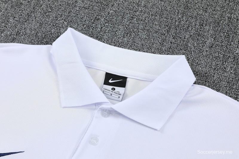 26/27  قميص تدريب بولو أبيض من باريس + بنطال طويل أزرق داكن  طقم رياضي