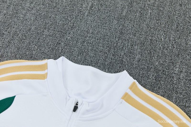 26/27 طقم رياضي إيطالي أبيض بسترة بنصف سحاب + بنطال طويل أخضر