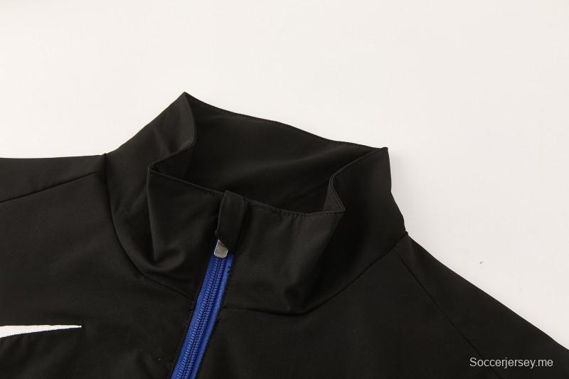 26/27 طقم رياضي من تشيلسي باللون الأسود مع سترة بغطاء رأس وسحاب كامل + بنطال طويل