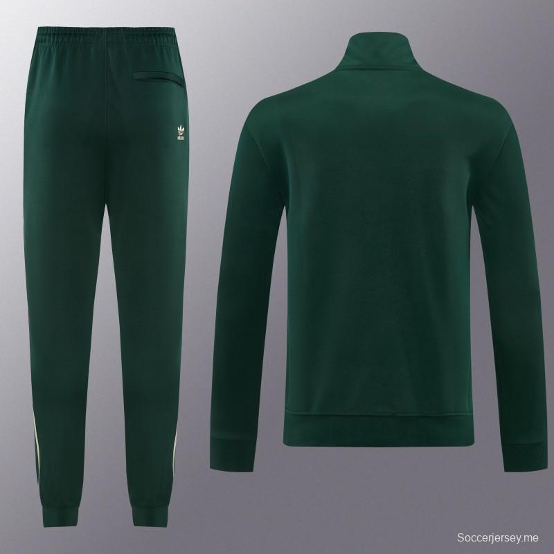 2026 سترة من أديداس باللون الأخضر الداكن مع سحاب كامل + بنطال طويل