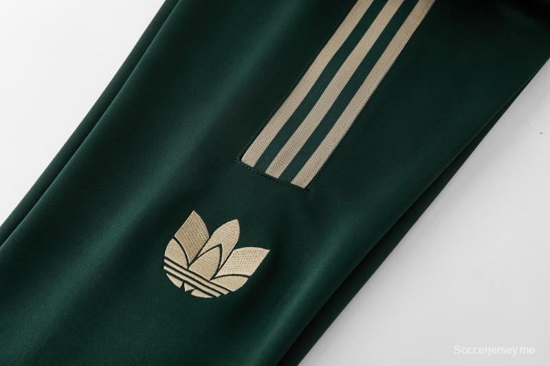 2026 سترة من أديداس باللون الأخضر الداكن مع سحاب كامل + بنطال طويل