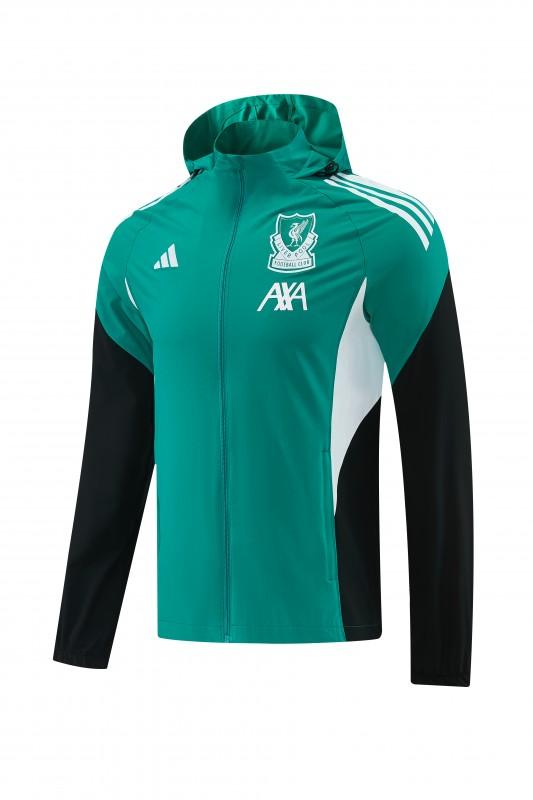 26/27 طقم رياضي من ليفربول باللون الأخضر مع سترة بغطاء رأس وسحاب كامل + بنطال طويل أسود