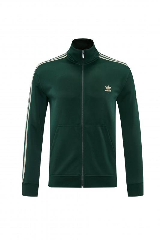 2026 سترة من أديداس باللون الأخضر الداكن مع سحاب كامل + بنطال طويل