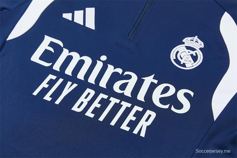 26/27 ريال مدريد - بدلة رياضية باللون الأزرق الداكن بسحاب نصف طول + بنطال طويل