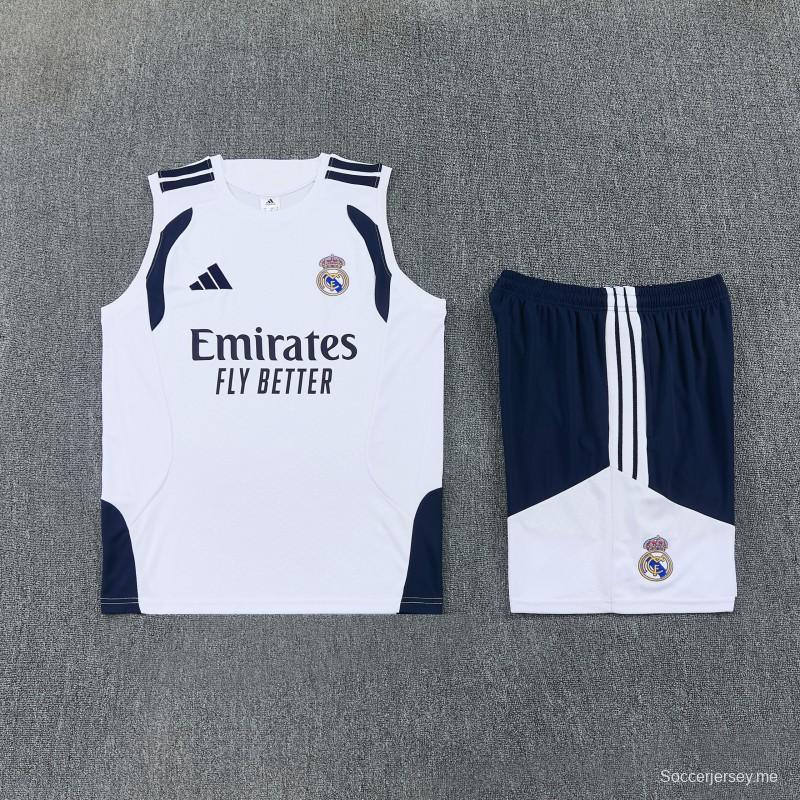 26/27 ريال مدريد  طقم رياضي أبيض بدون أكمام + شورت