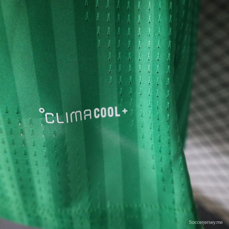 قميص اللاعب الإصدار 26/27  الجزائر الأخضر المخطط بياقة على شكل V، الإصدار الخاص