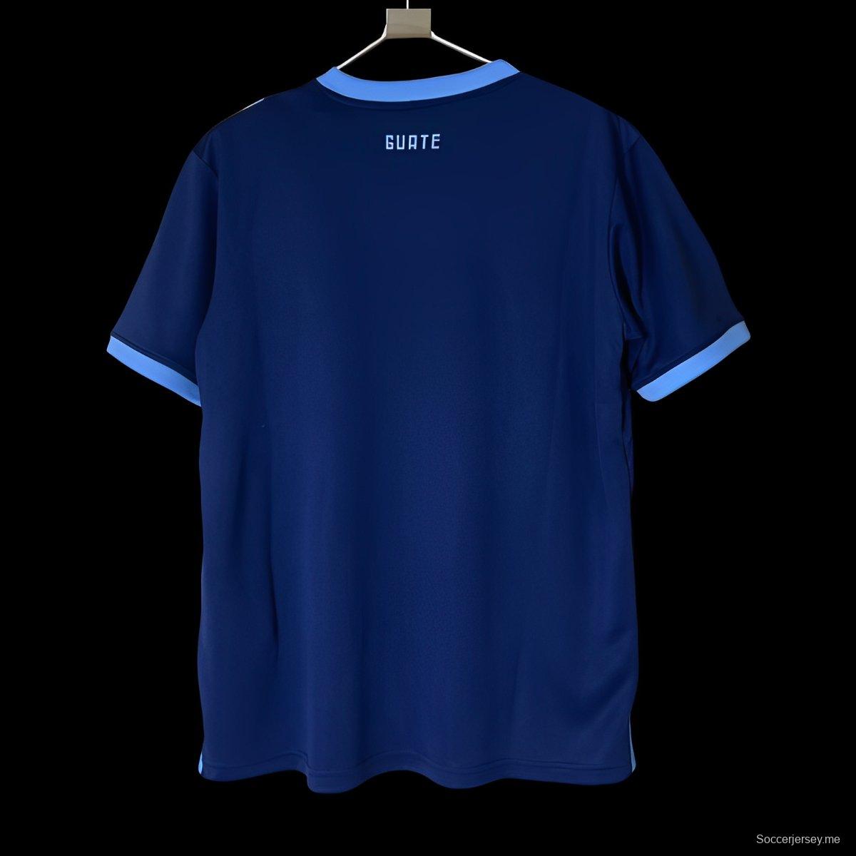 2025 غواتيمالا 2025 قميص قطني أزرق داكن مع قميص مخطط قطري أبيض