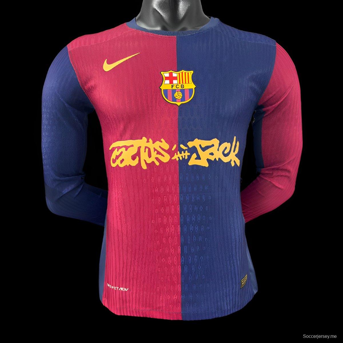 إصدار اللاعب 24/25 برشلونة × ترافيس سكوت قميص بأكمام طويلة الأكمام للمنازل