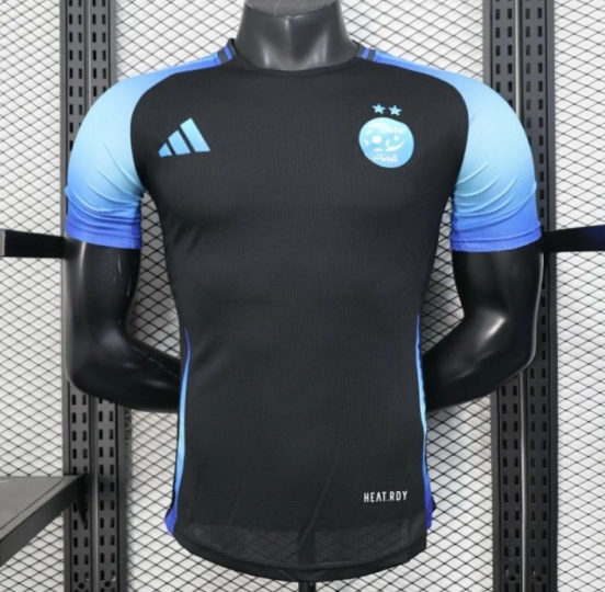نسخة اللاعب 2025 قميص الجزائر أسود بأكمام زرقاء 2025