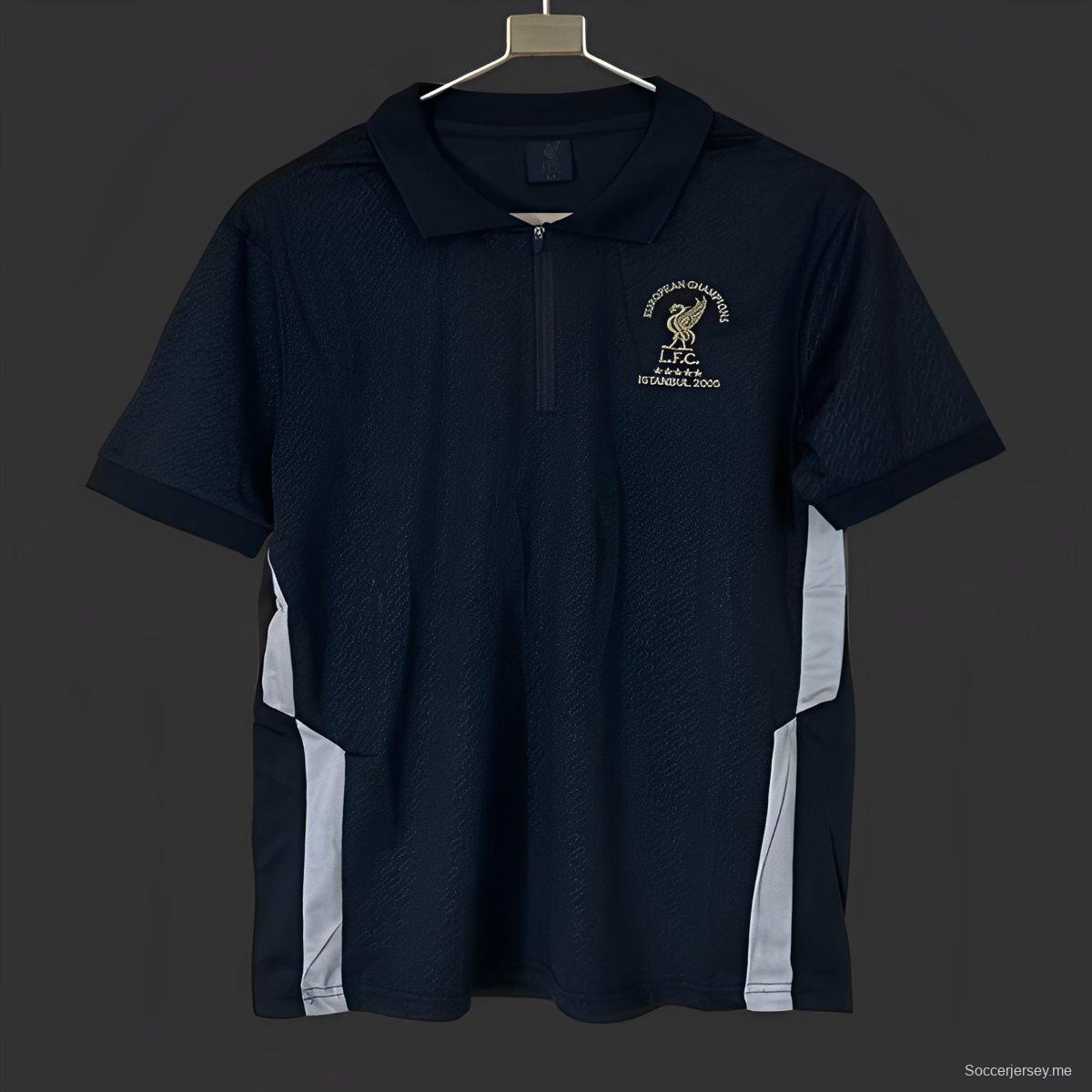 25/26 قميص بولو بولو ليفربول اسطنبول 2005 مطبوع عليه قميص أسود