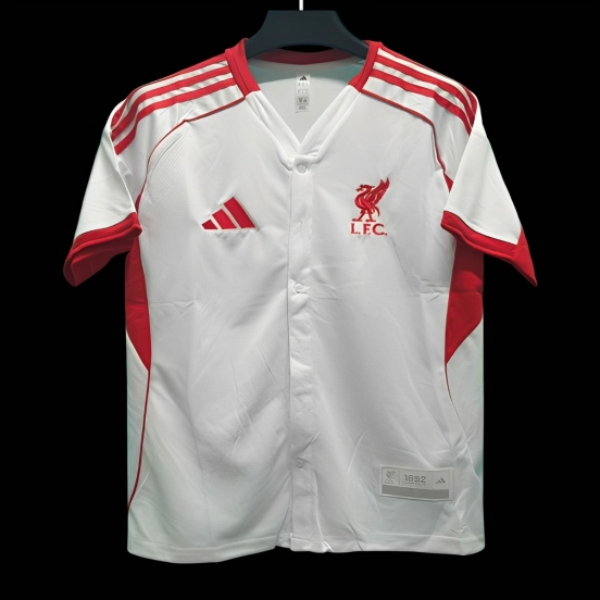 25/26 قميص بيسبول أبيض اللون أبيض اللون أبيض اللون لليفربول الولايات المتحدة