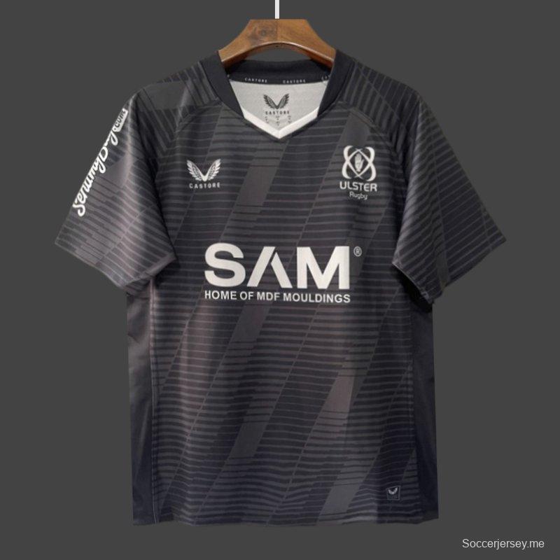 25/26 قميص أولستر للرجبي أسود بنمط مخطط أفقي