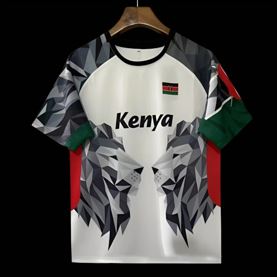 2026 قميص أسد كينيا الأبيض الهندسي 2026