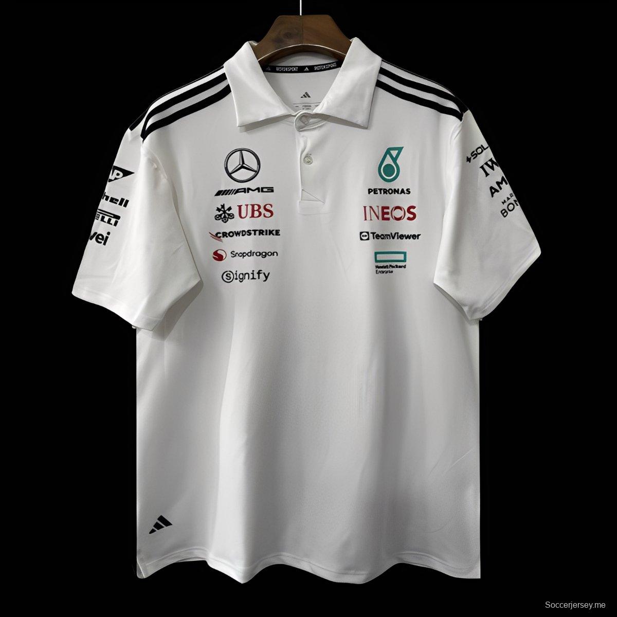 2026 قميص بولو أبيض لفريق مرسيدس-AMG بتروناس للفورمولا 1 F1 2026