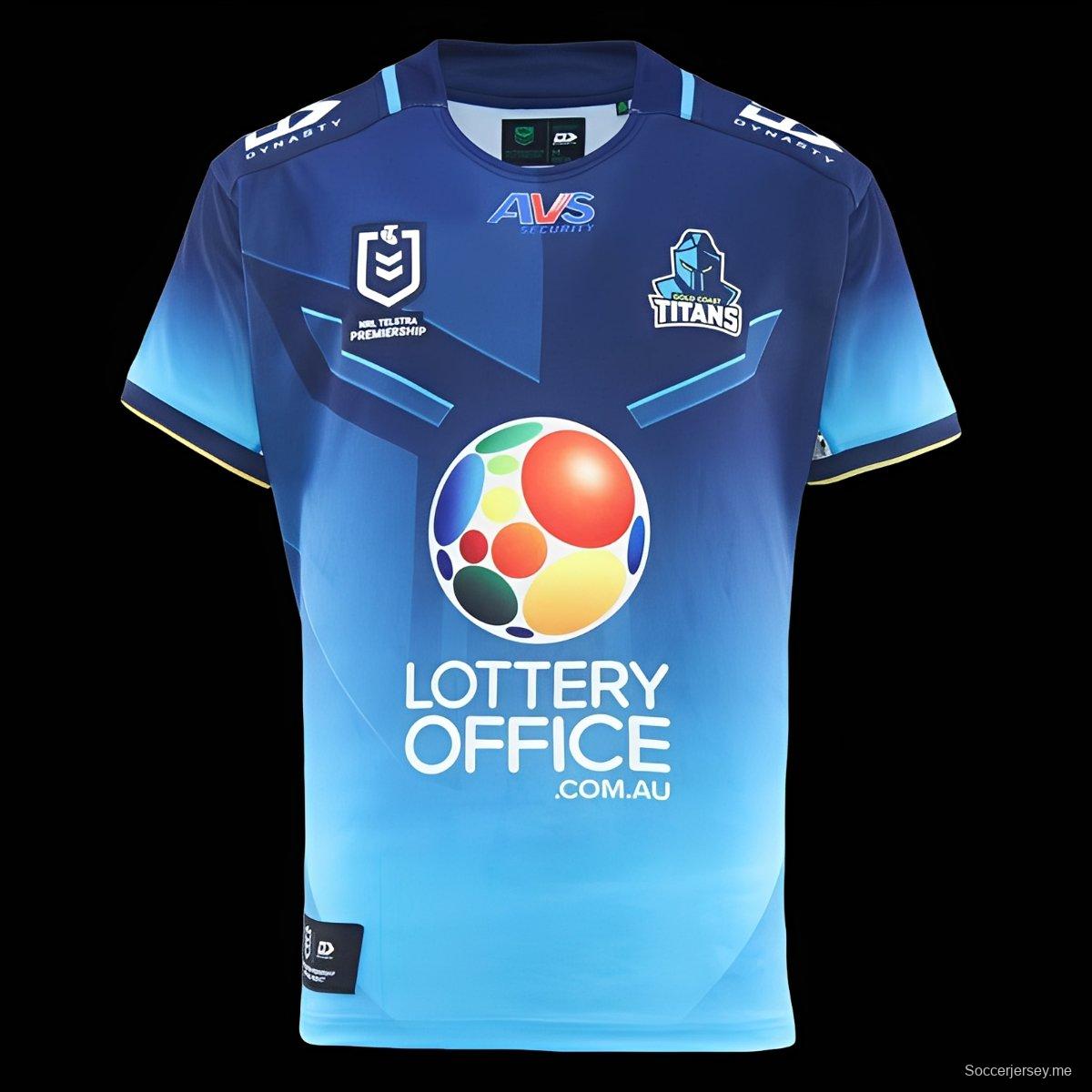 2026 قميص جولد كوست تيتانز جولد كوست تيتانز بلون أزرق داكن إلى أزرق سماوي متدرج مع قميص المنزل بنقوش هندسية