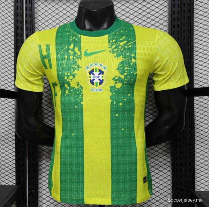قميص اللاعب الإصدار 2026، البرازيل، الأصفر والأخضر بخطوط عمودية، إصدار خاص
