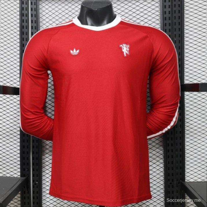 قميص لاعب مانشستر يونايتد الأحمر طويل الأكمام من طراز Adidas Originals Retro، الإصدار الخاص، نسخة 2026